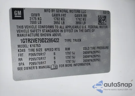 2013 GMC Sierra 1500 Sle from USA, damaged, VIN 1GTR2VE79DZ286422